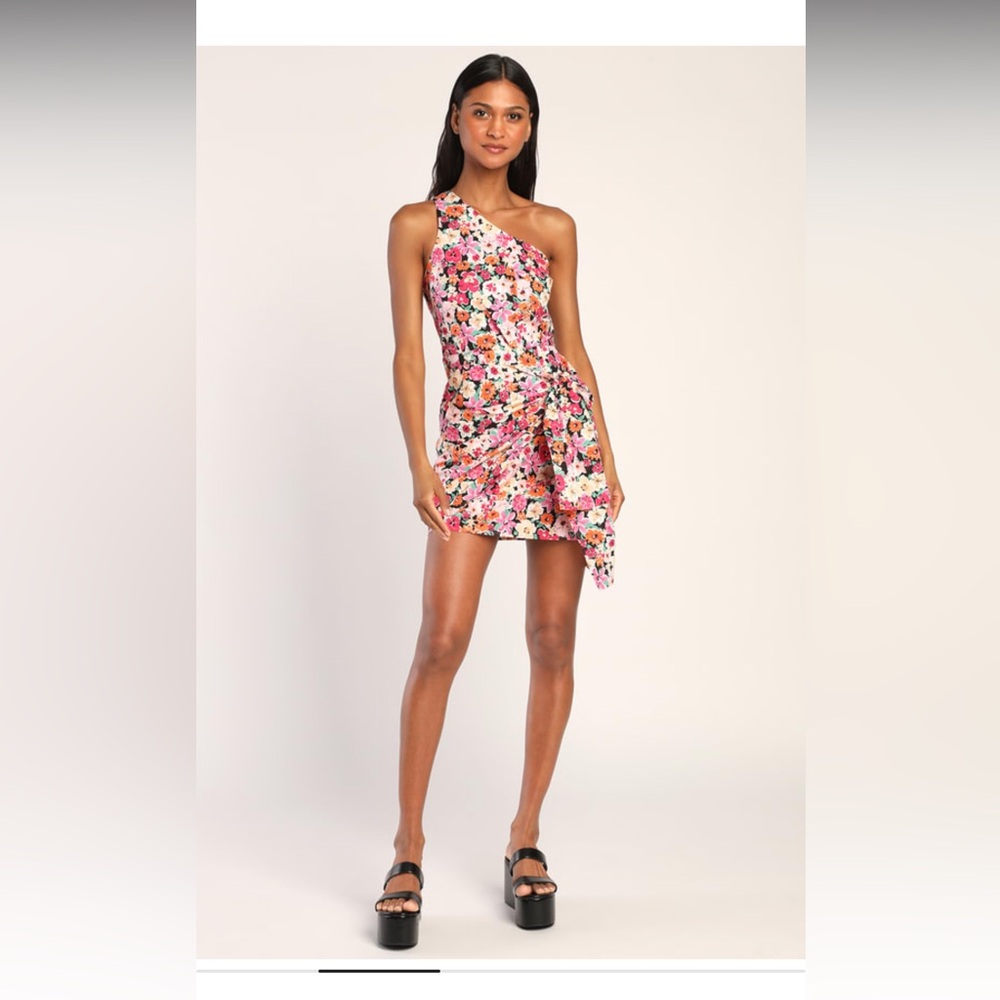 Lulu’s Dress (NWT) - One Shoulder Faux-Wrap Mini Dress (never worn)